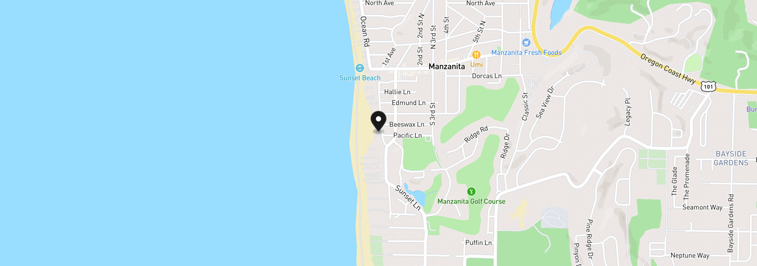 Map showing the location of 691 Beach St, Manzanita, OR 97130