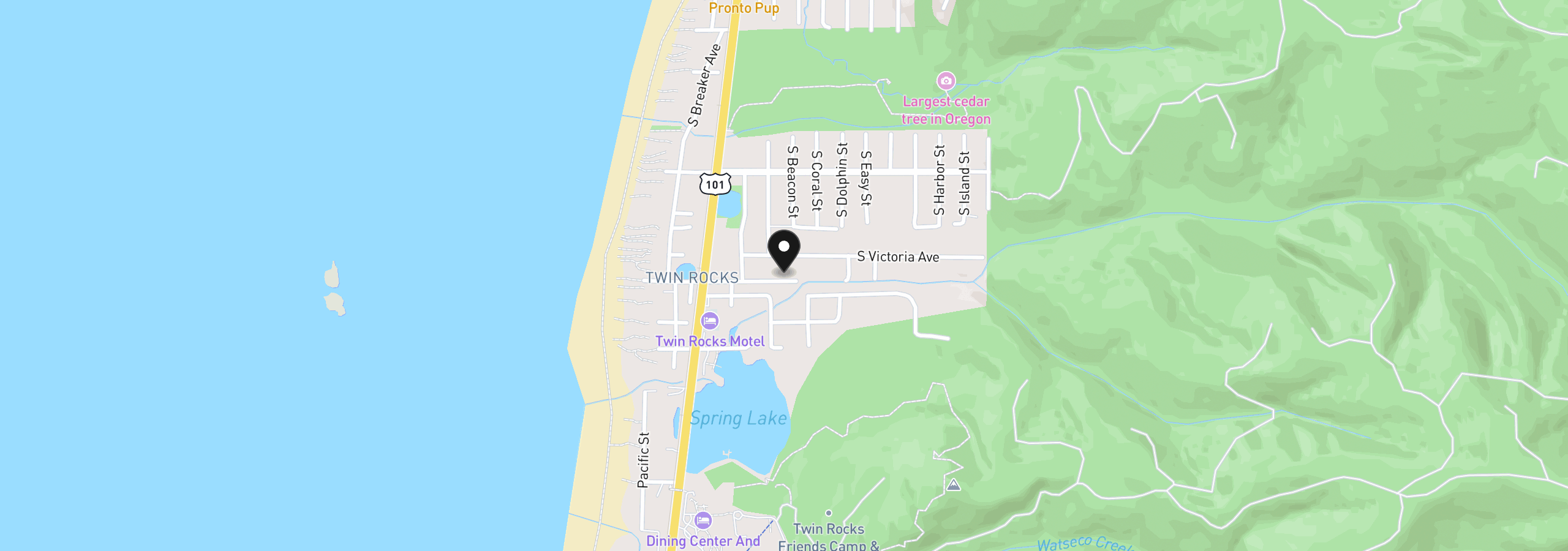 Map showing the location of 8240 Minnehaha, Rockaway Beach, OR 97136