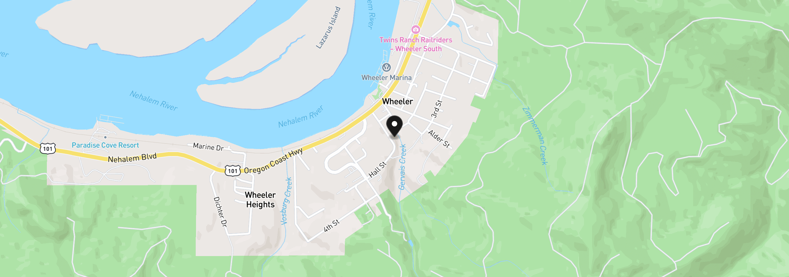 Map showing the location of 217 Hall St, Wheeler, OR 97147