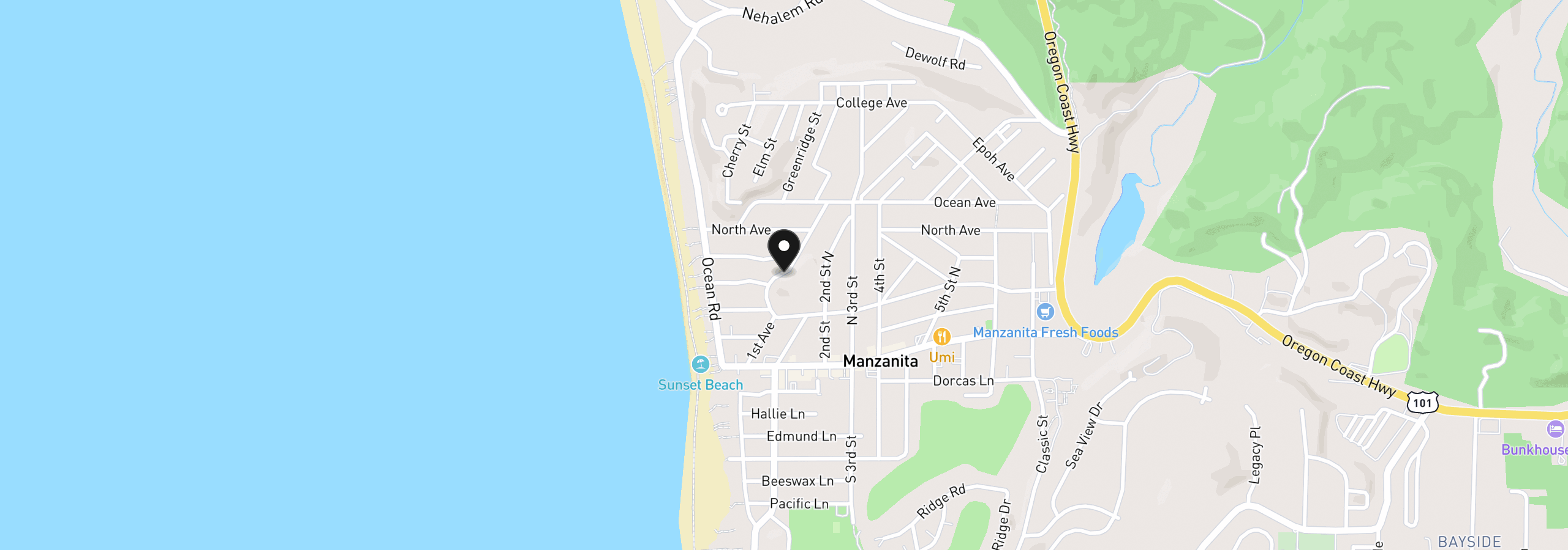 Map showing the location of 402 First St, Manzanita, OR 97130
