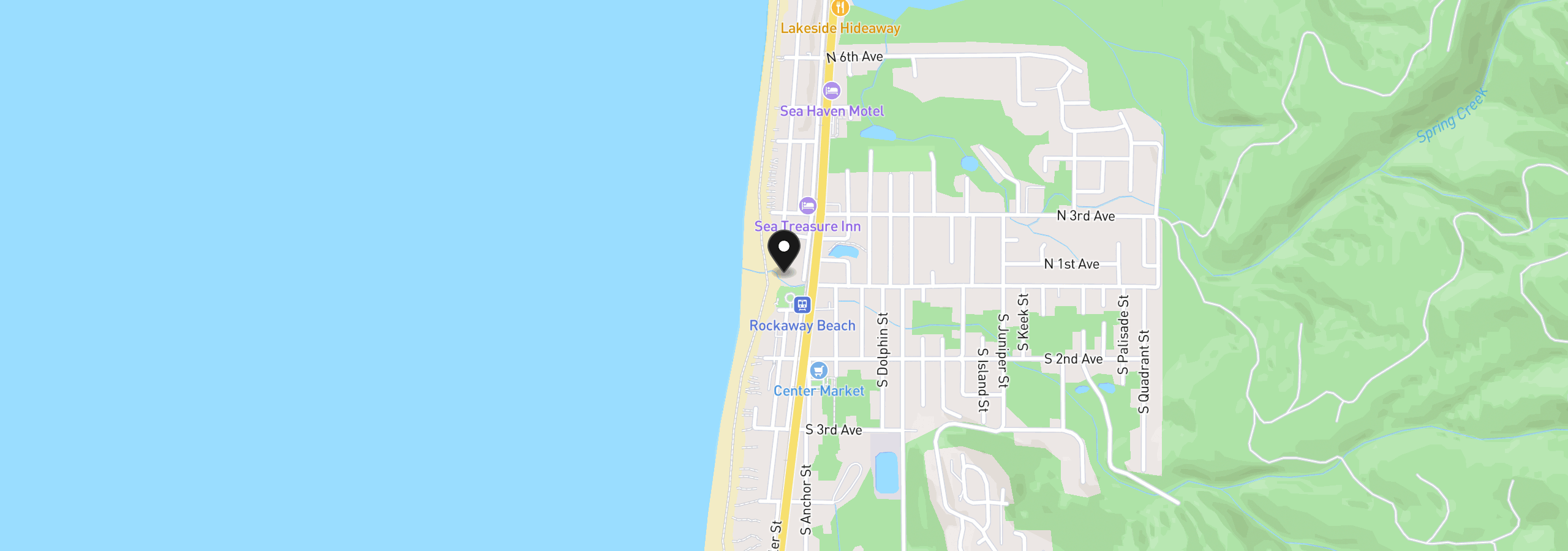 Map showing the location of 115 N Miller St 103, Rockaway Beach, OR 97136