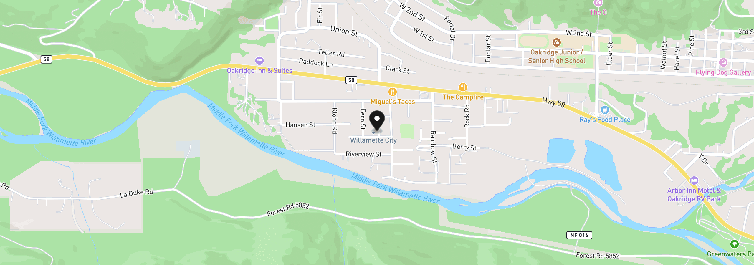 Map showing the location of 47639 Cline St, Oakridge, OR 97463