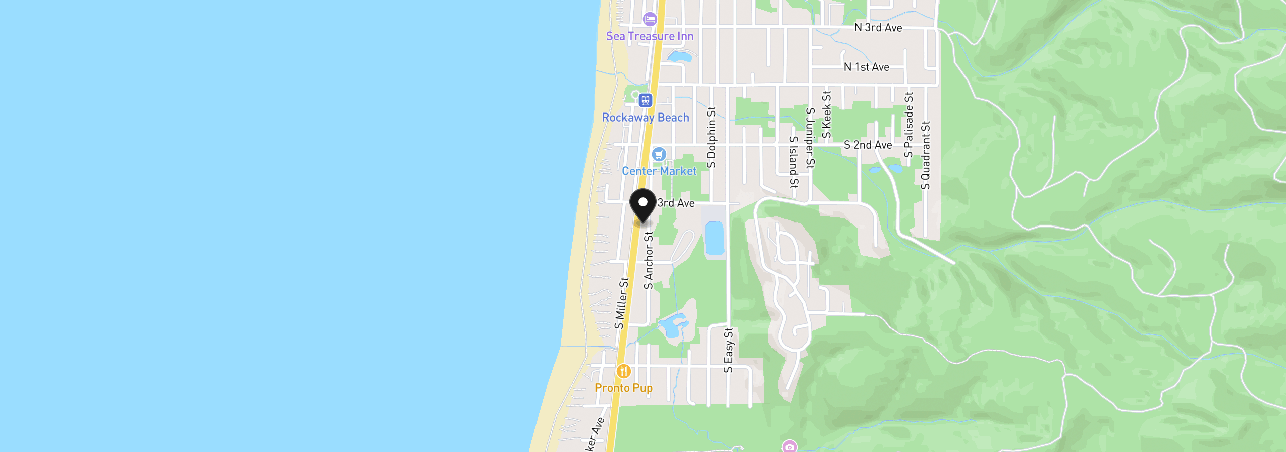 Map showing the location of 338 S Hwy 101, Rockaway Beach, OR 97136