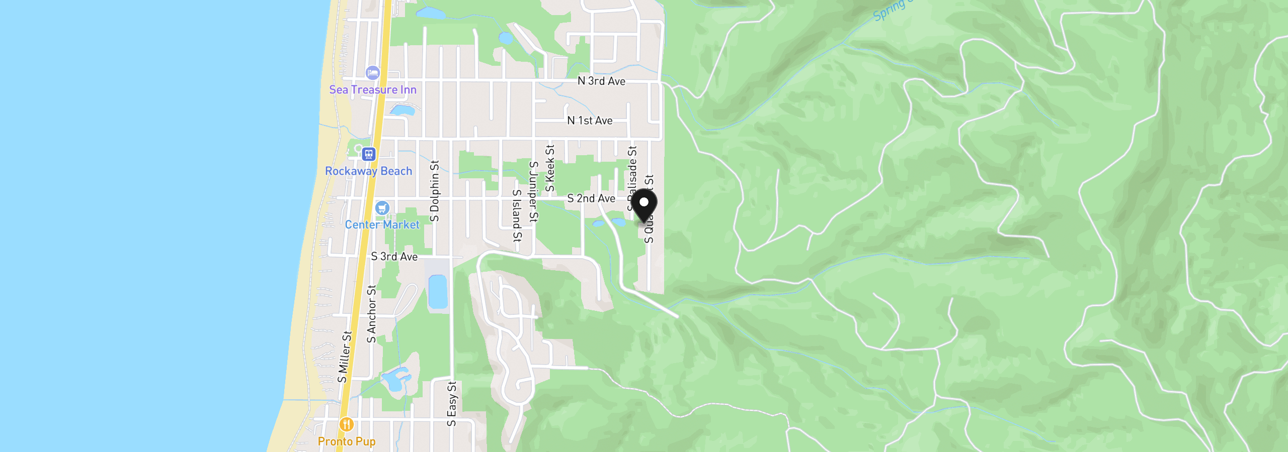 Map showing the location of 241 Quadrant St, Rockaway Beach, OR 97136