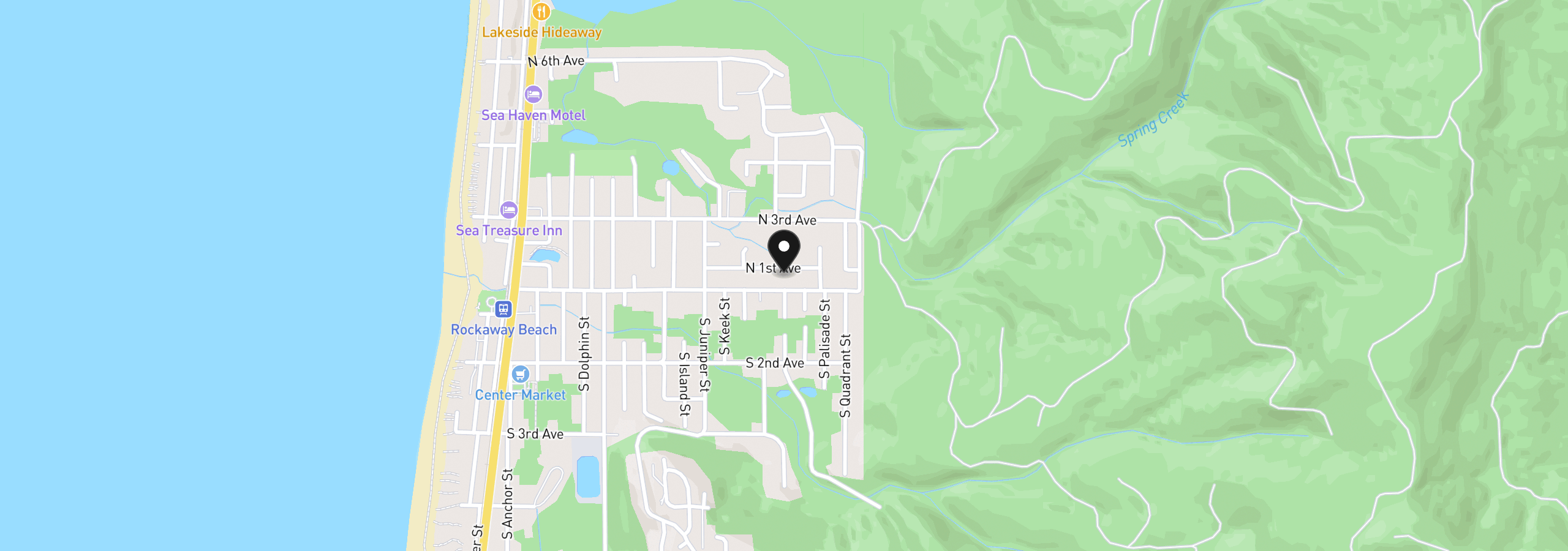 Map showing the location of 1400 N First Ave, Rockaway Beach, OR 97136