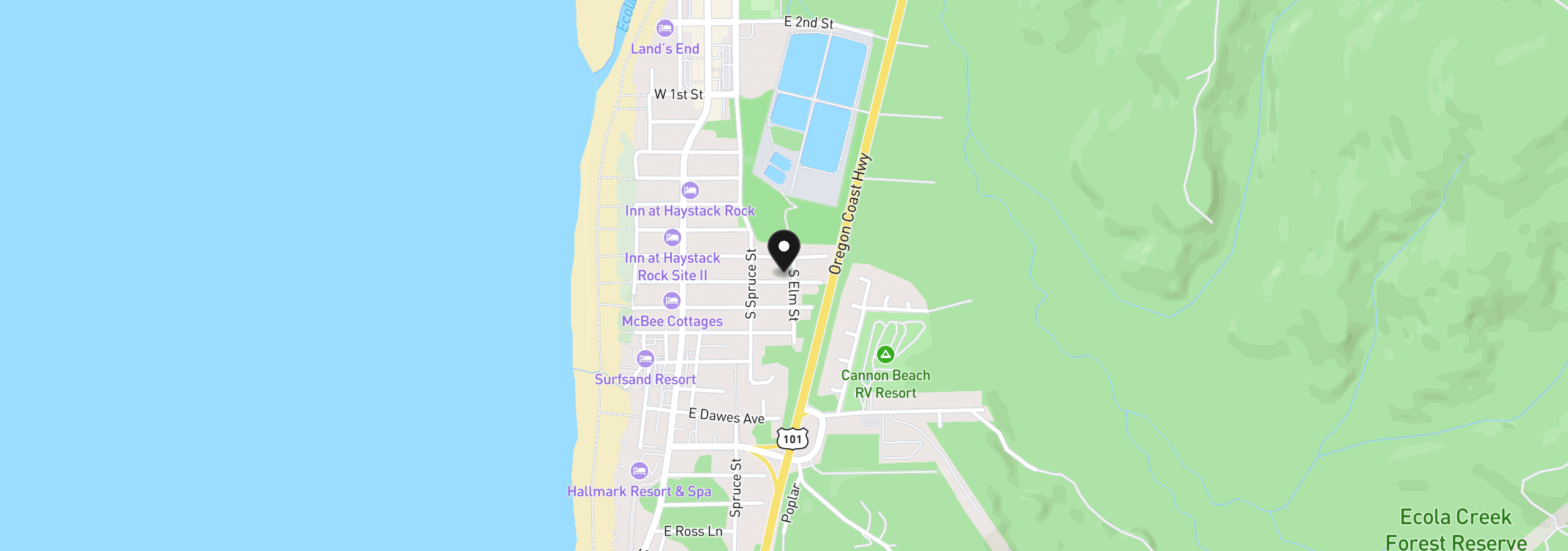 Map showing the location of E Jackson St, Cannon Beach, OR 97110