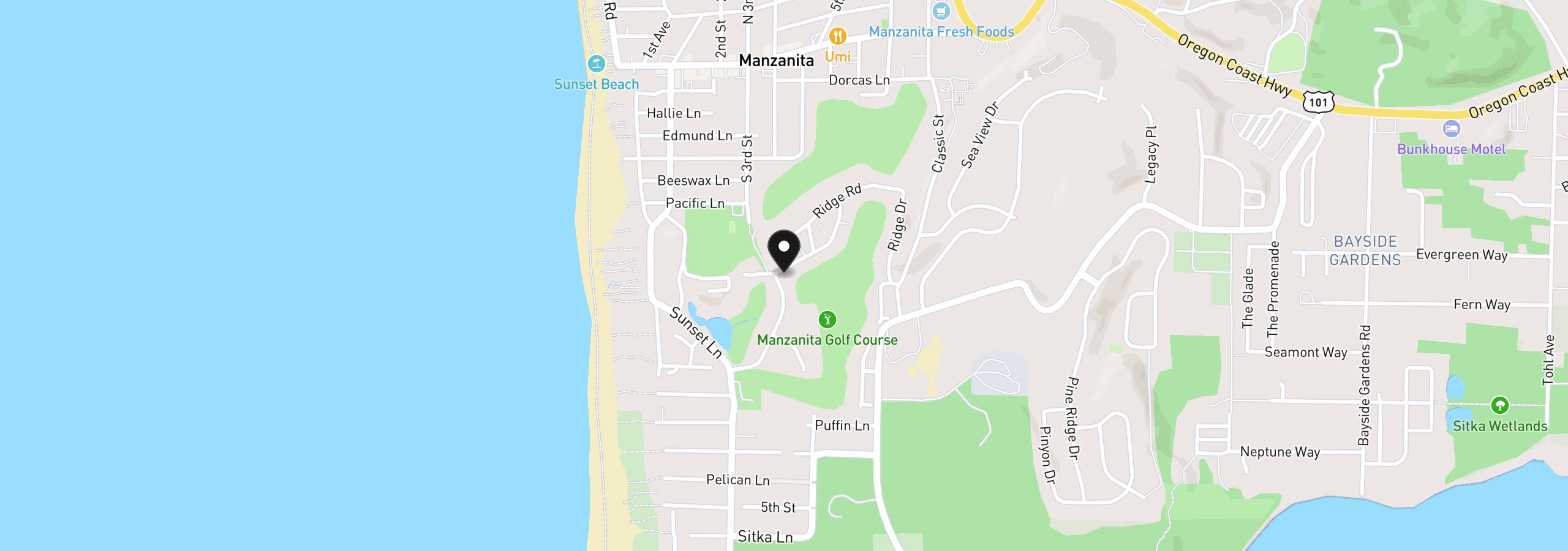 Map showing the location of 800 Lakeview Dr, Manzanita, OR 97130