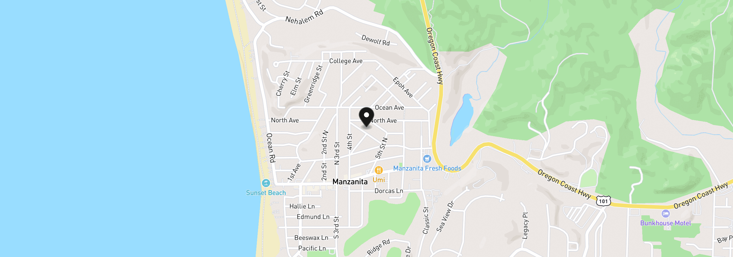 Map showing the location of Pine Ave 16, Manzanita, OR 97130