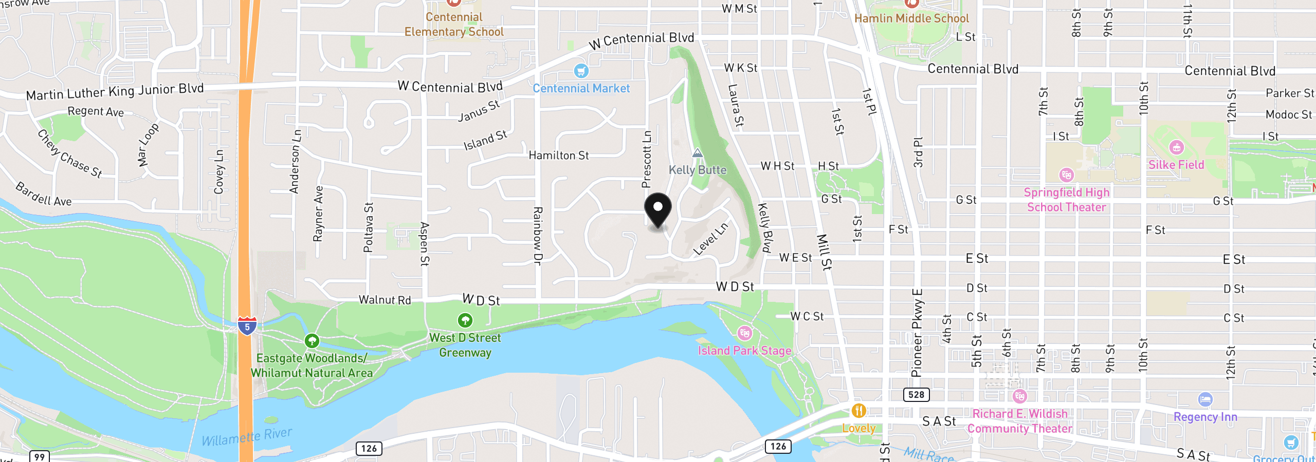 Map showing the location of 682 Sunset Dr, Springfield, OR 97477