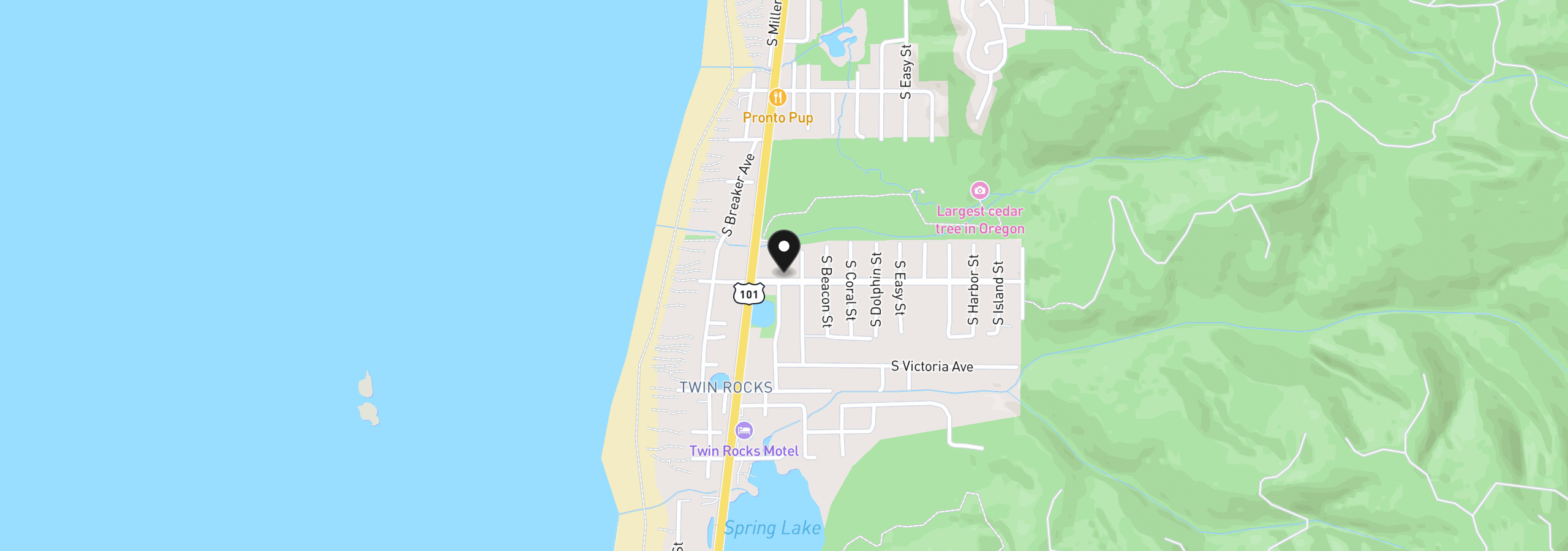 Map showing the location of 101 Washington St, Rockaway Beach, OR 97136