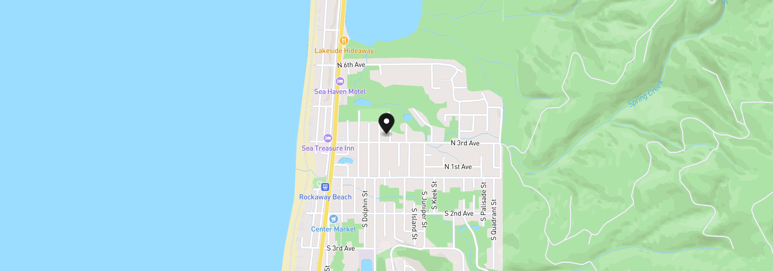 Map showing the location of 315 N Falcon St, Rockaway Beach, OR 97136