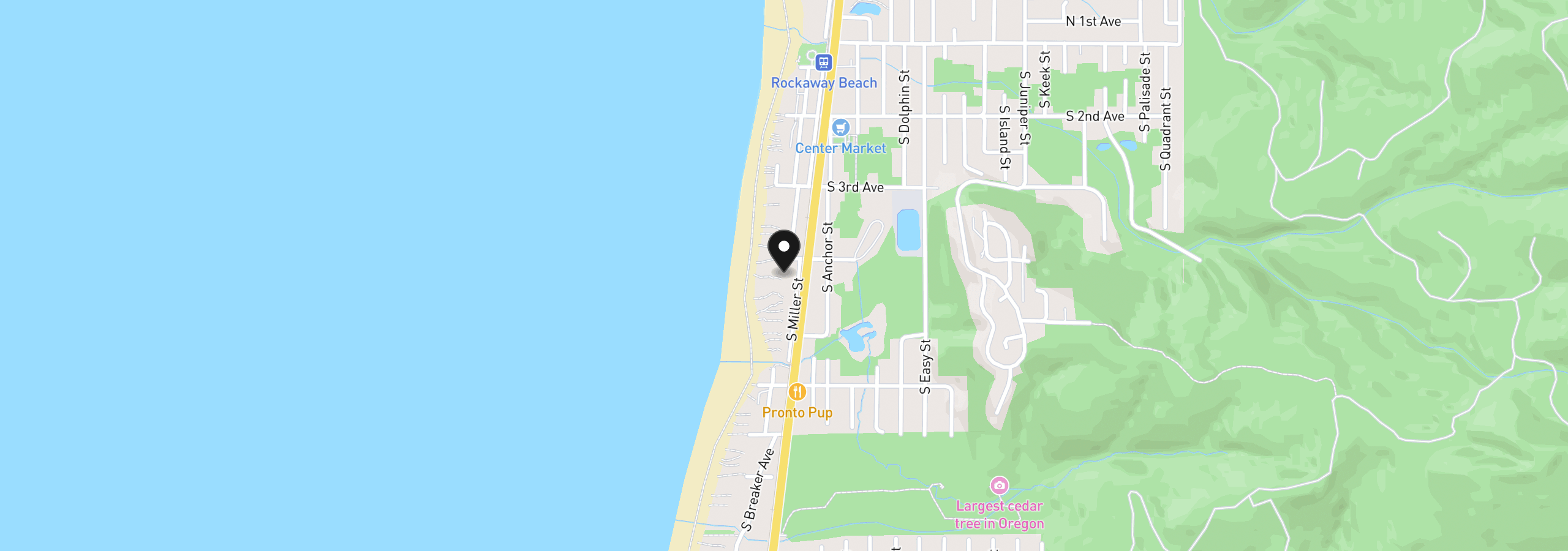 Map showing the location of 423 S Miller, Rockaway Beach, OR 97136