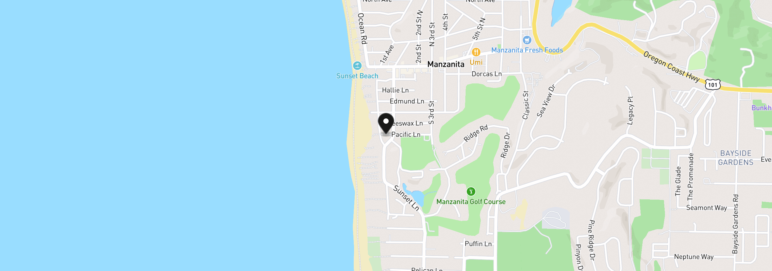 Map showing the location of Pacific St, Manzanita, OR 97130