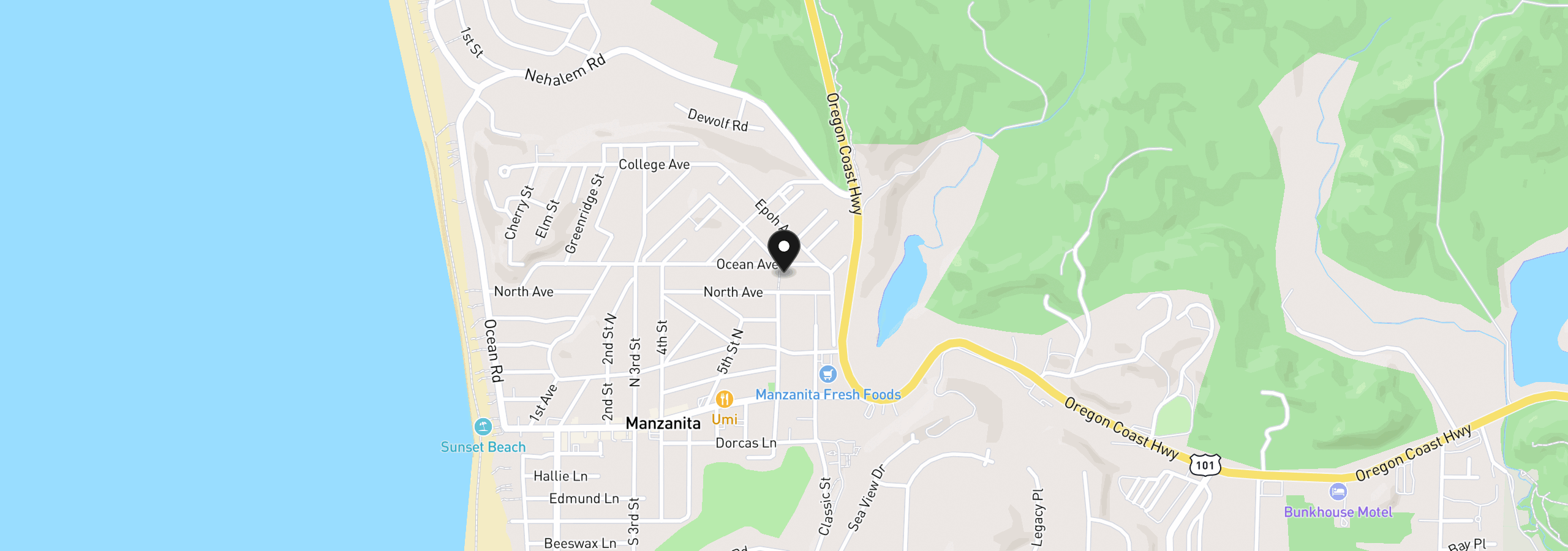 Map showing the location of 598 Division St, Manzanita, OR 97130