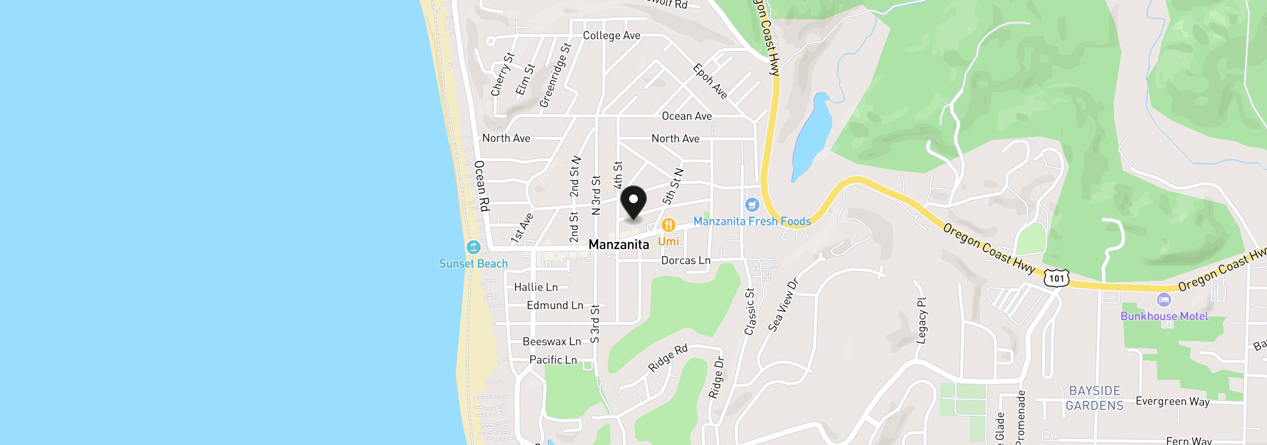 Map showing the location of 424 Laurel Ave, Manzanita, OR 97130