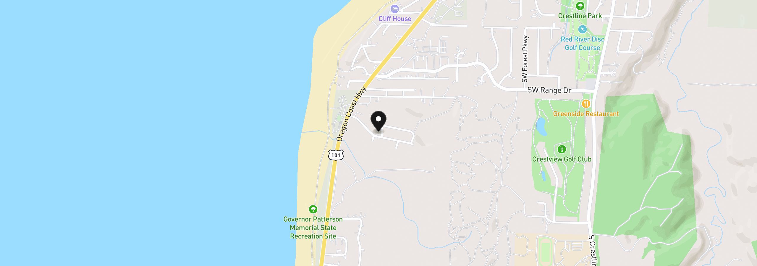 Map showing the location of 1260 SW Sailfish Loop, Waldport, OR 97394