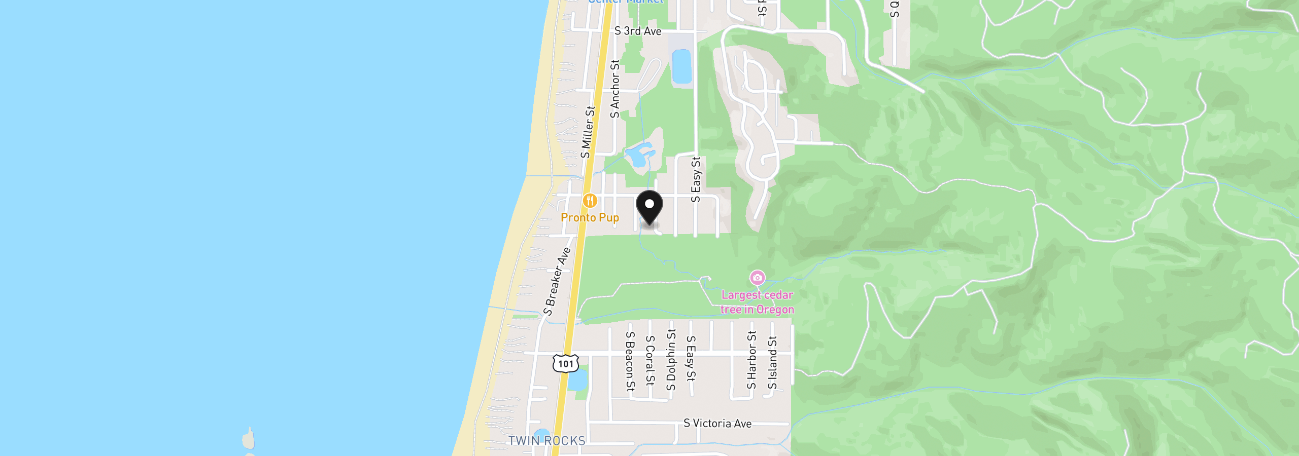 Map showing the location of 635 S Coral St, Rockaway Beach, OR 97136