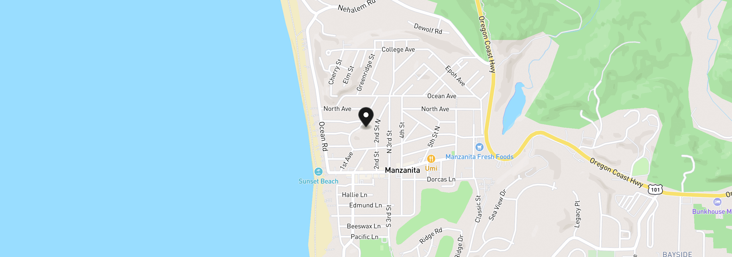 Map showing the location of 416 N 1st St, Manzanita, OR 97130