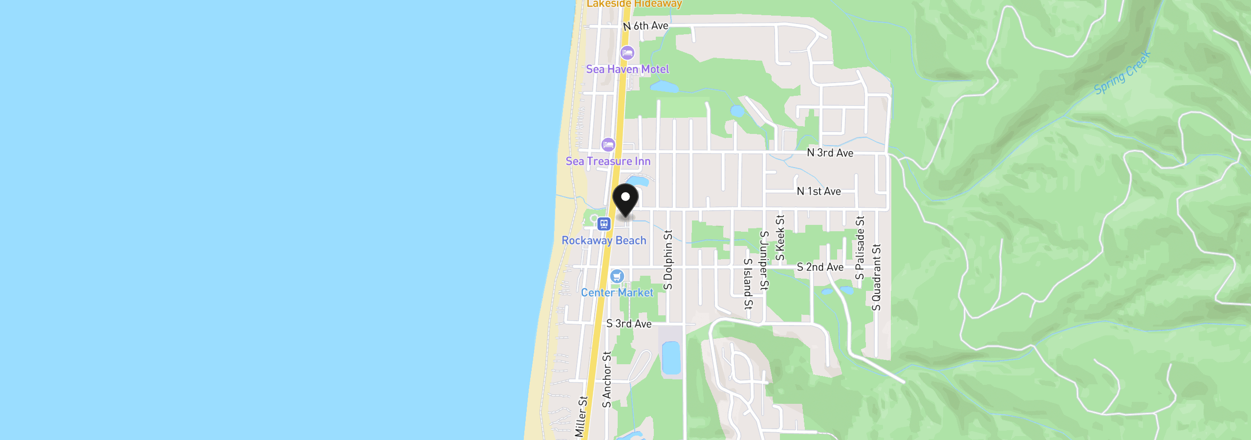 Map showing the location of 119 S Beacon St, Rockaway Beach, OR 97136