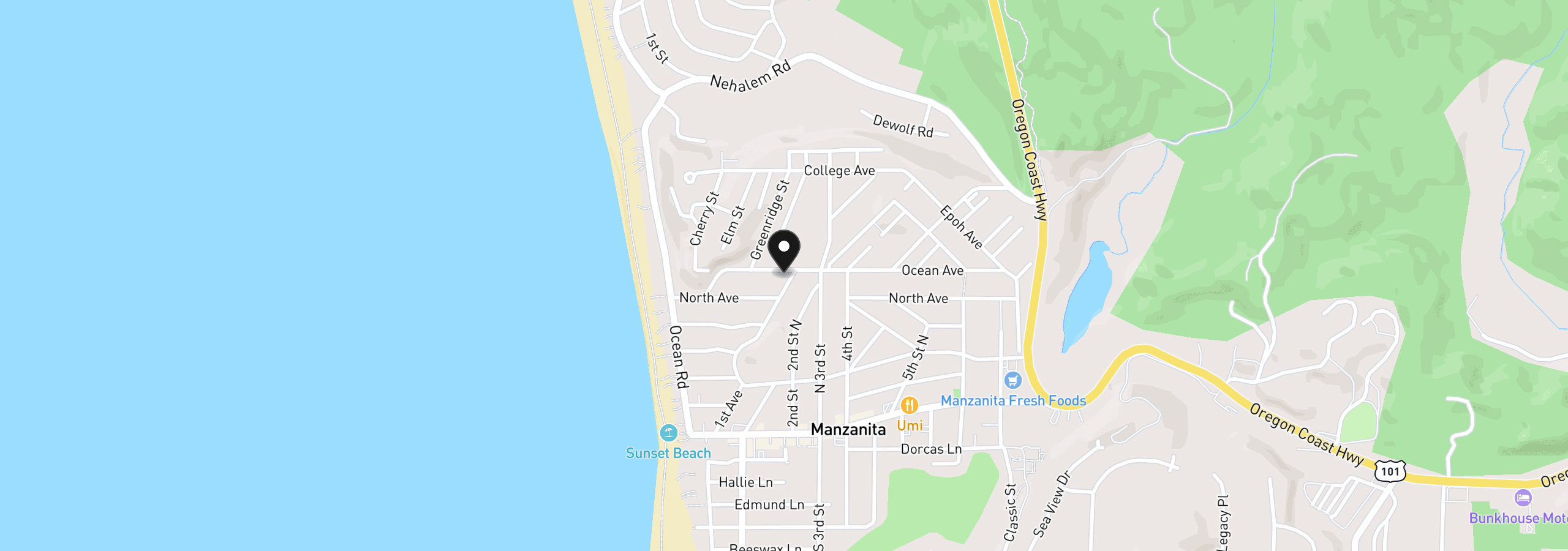 Map showing the location of 194 Ocean Ave, Manzanita, OR 97130
