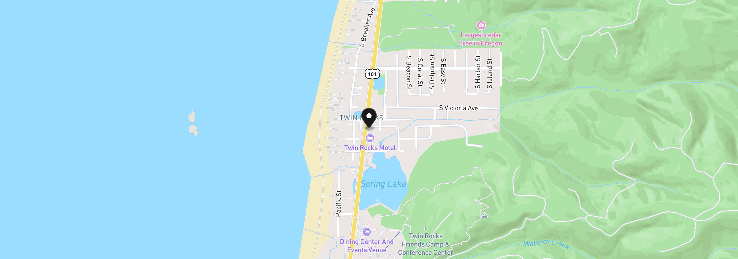 Map showing the location of 19245 N Hwy 101, Rockaway Beach, OR 97136
