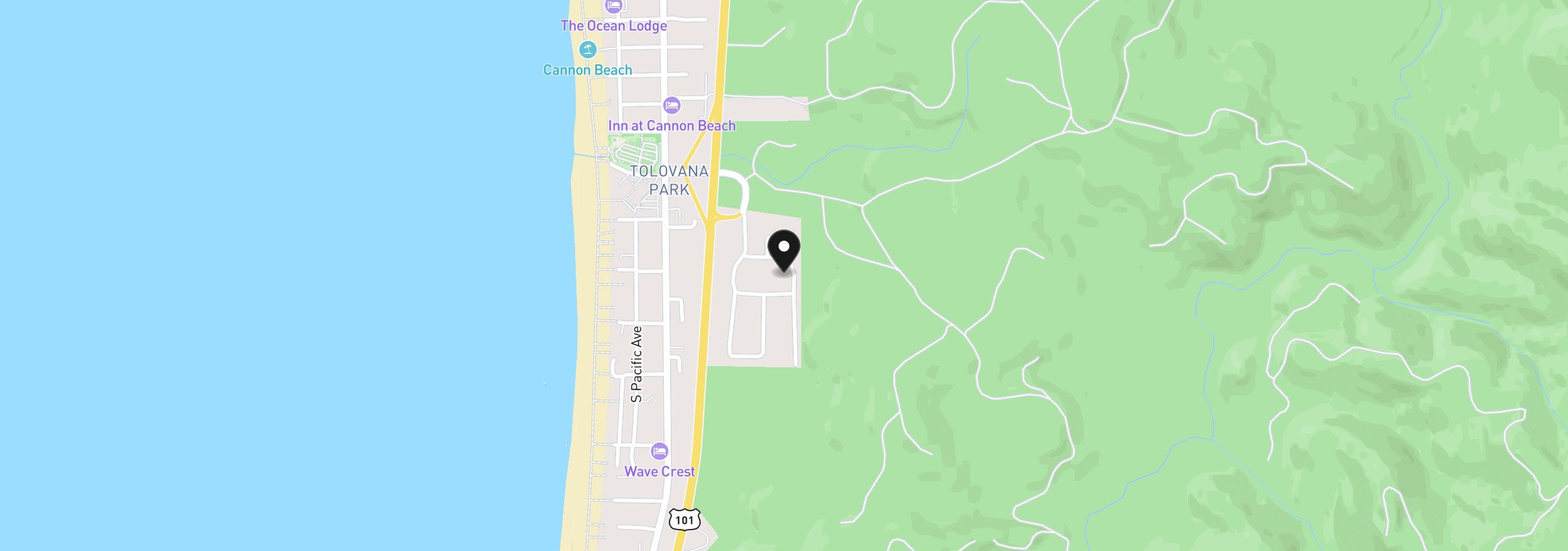 Map showing the location of 3648 E Chinook Ave, Cannon Beach, OR 97110