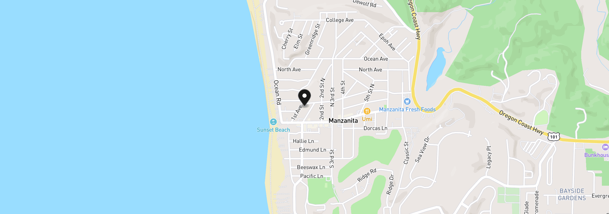 Map showing the location of 260 First St, Manzanita, OR 97130