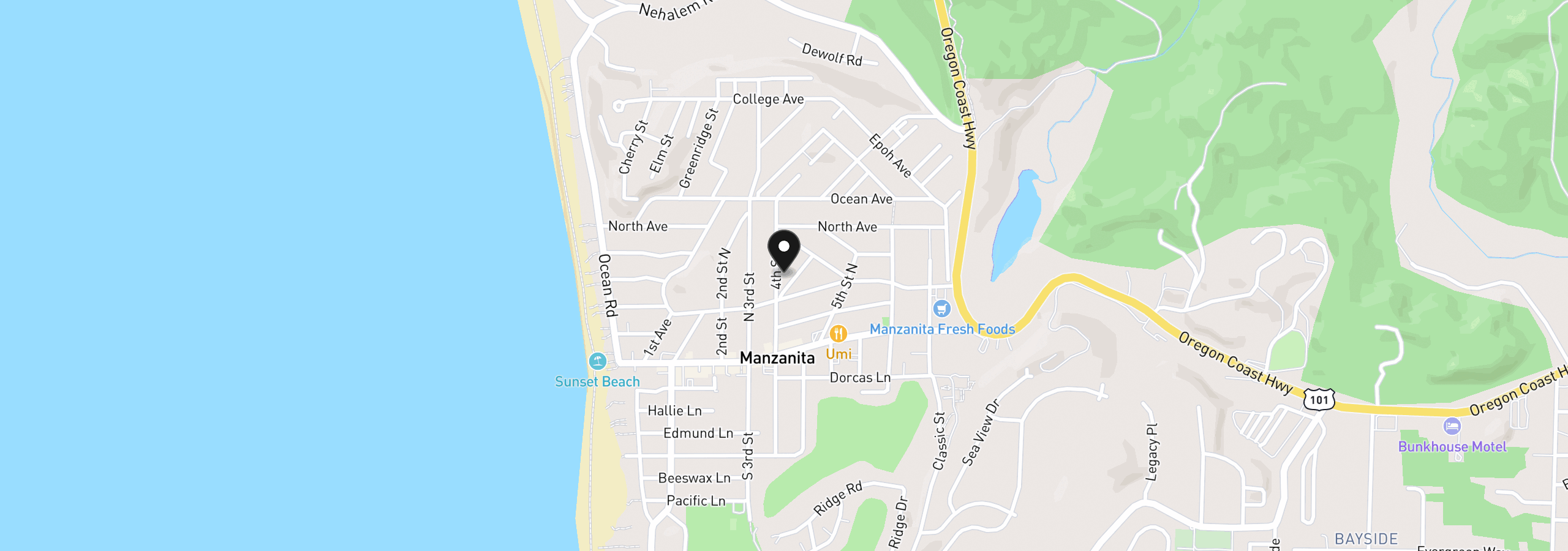 Map showing the location of 416 Fourth St N, Manzanita, OR 97130