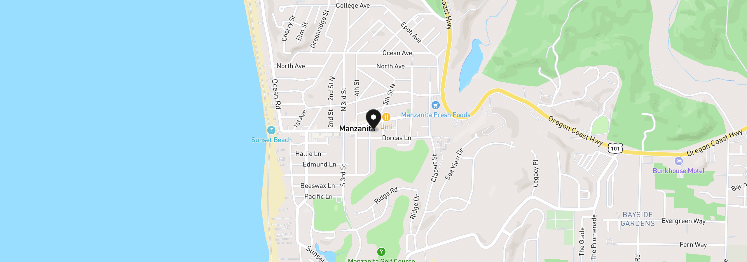 Map showing the location of 164 S Fourth Pl, Manzanita, OR 97130