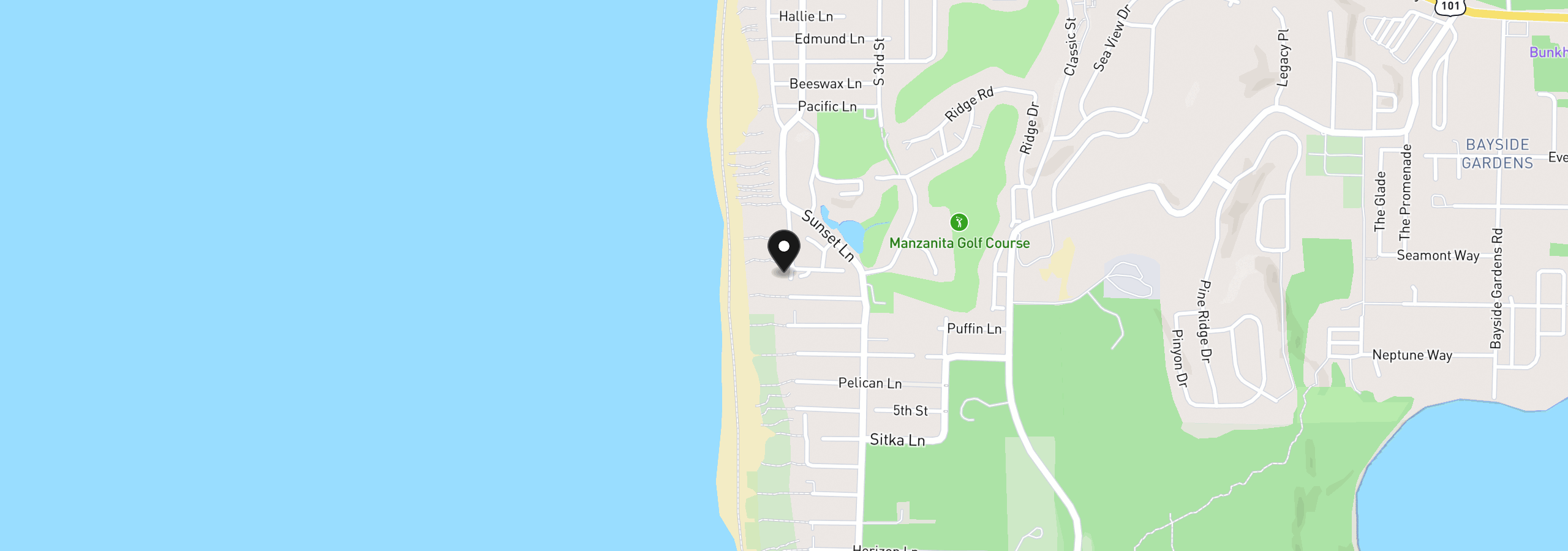 Map showing the location of 1091 Beach St, Manzanita, OR 97130