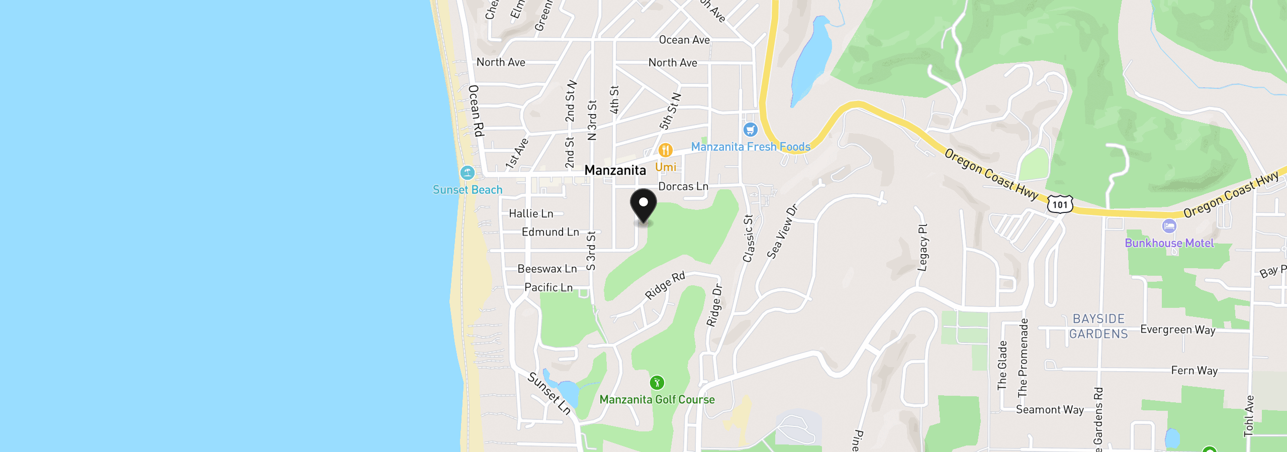 Map showing the location of 376 Fourth Pl, Manzanita, OR 97130