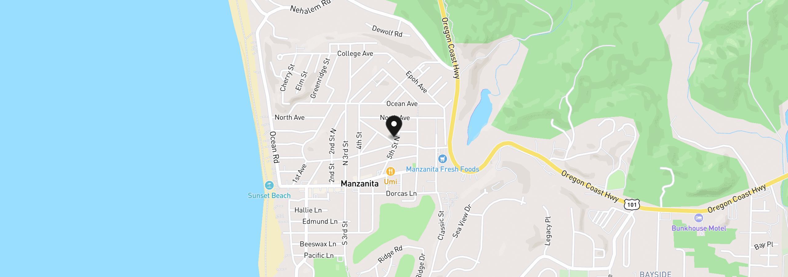 Map showing the location of 497 Pine Ave, Manzanita, OR 97130
