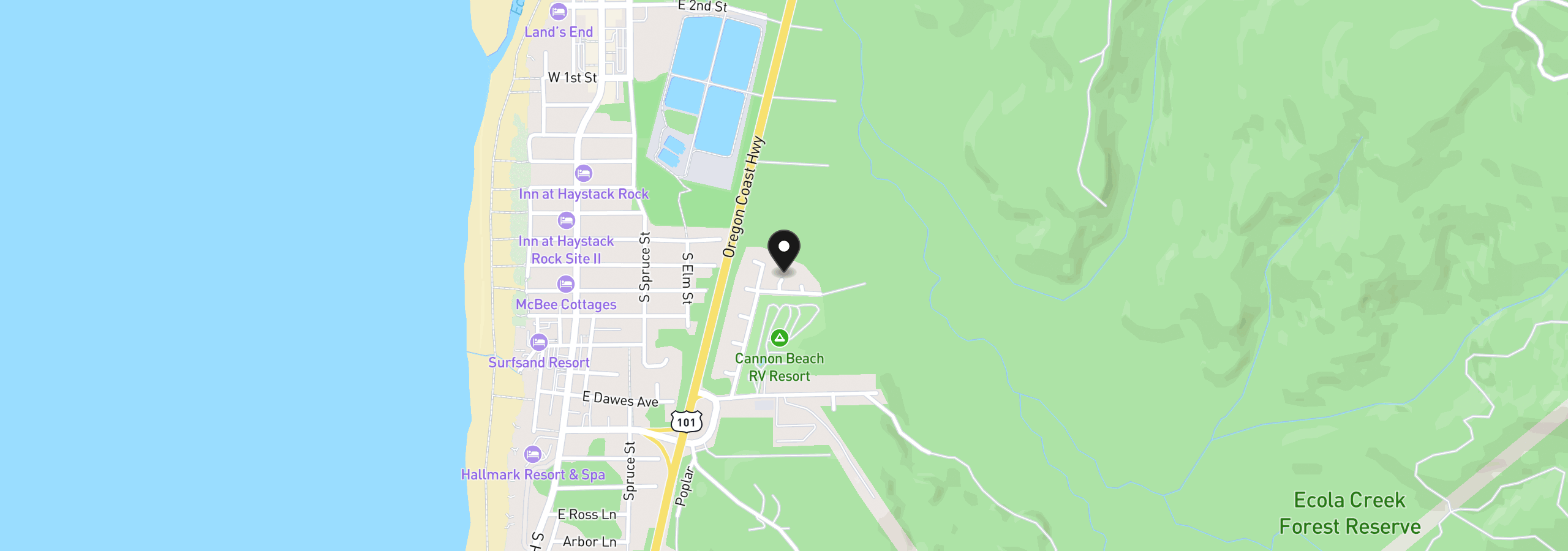 Map showing the location of 552 Vine Maple Ct, Cannon Beach, OR 97110