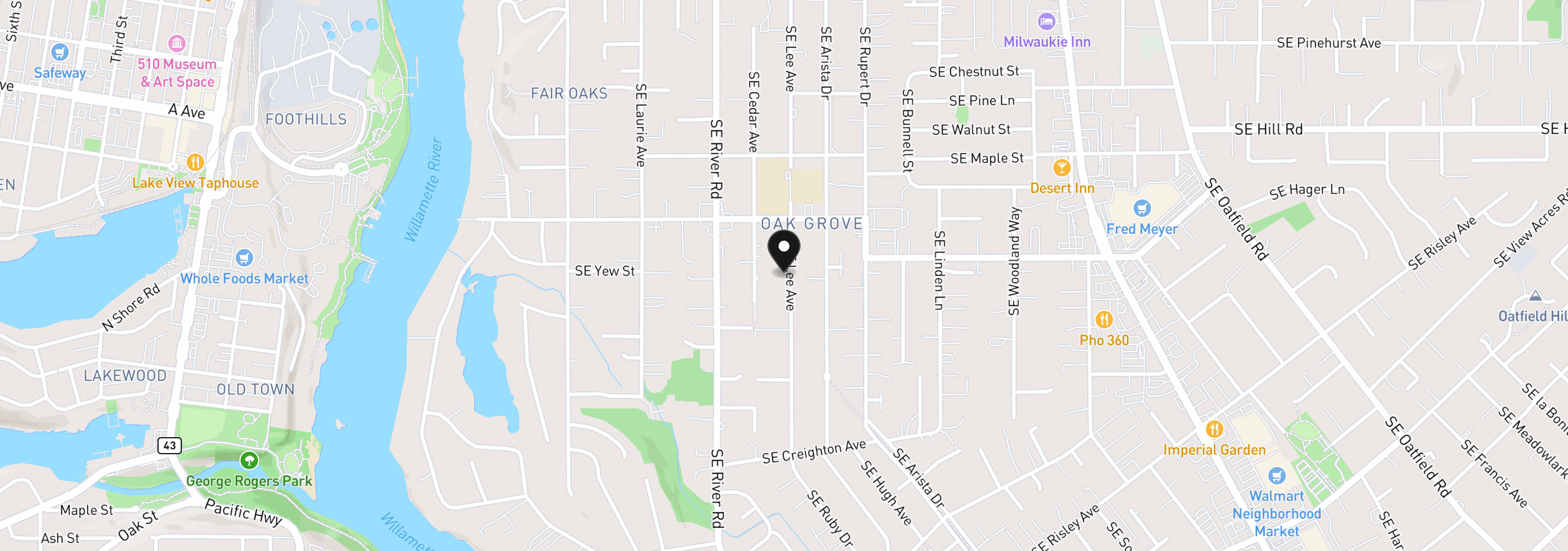 Map showing the location of 14901 SE Lee Ave, Milwaukie, OR 97267