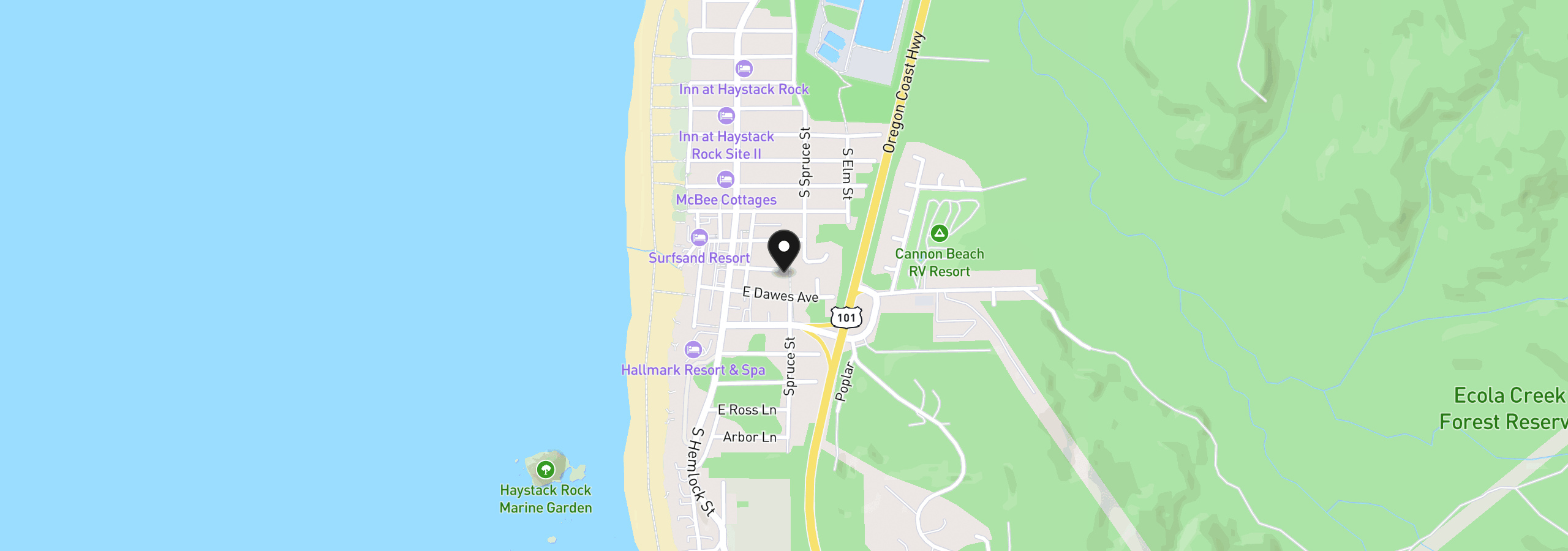 Map showing the location of 187 E Coolidge Ave, Cannon Beach, OR 97110
