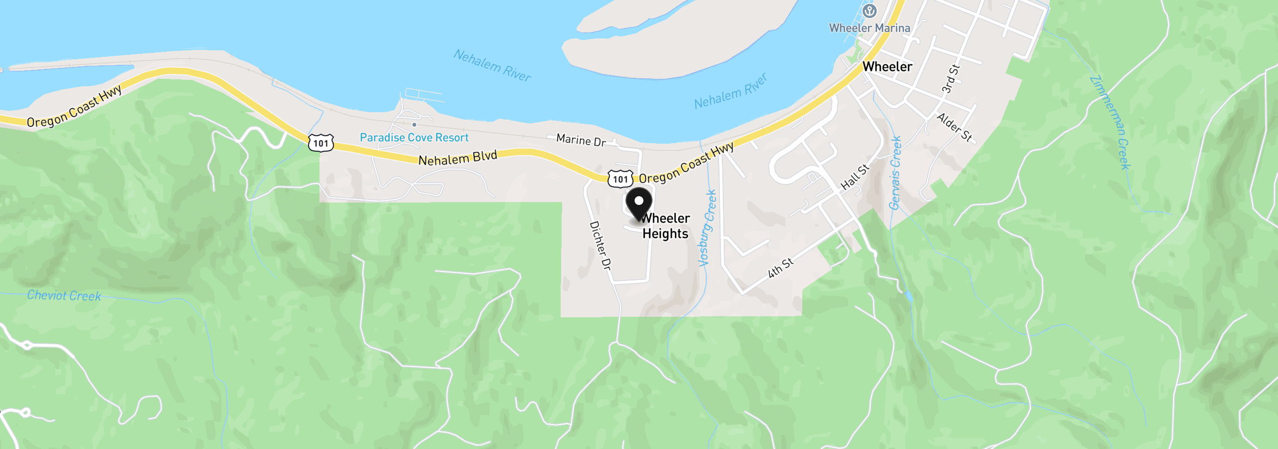 Map showing the location of 139 S Second St, Wheeler, OR 97147