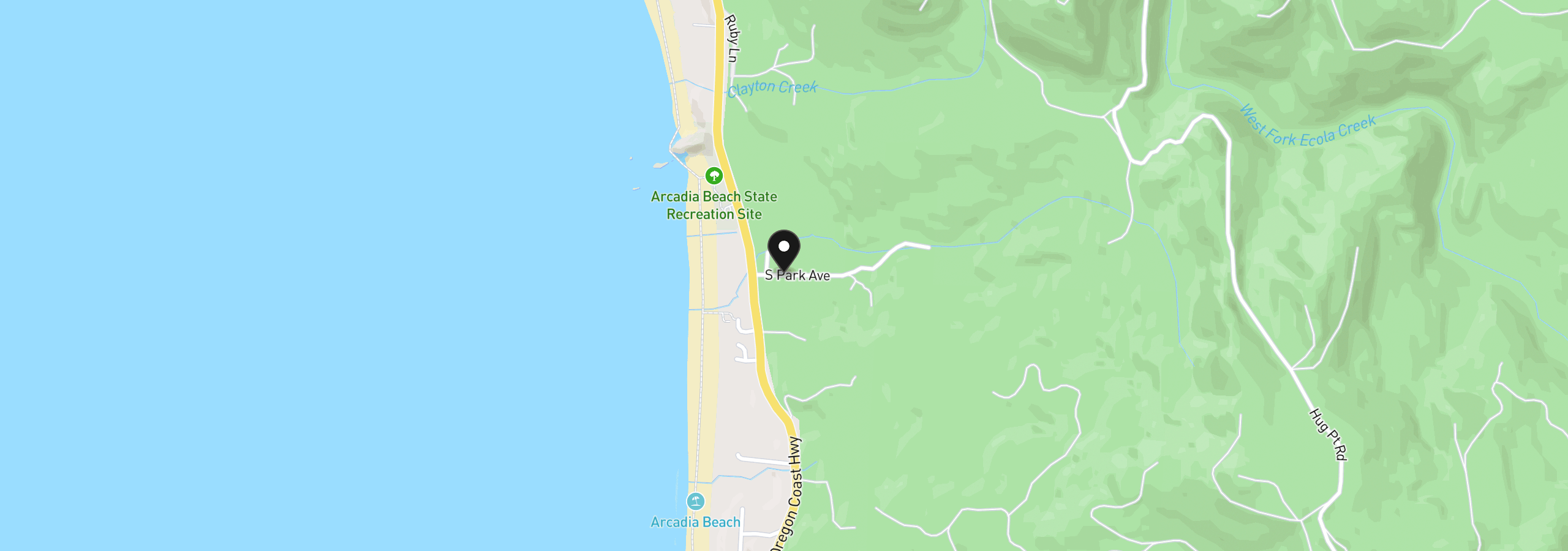 Map showing the location of Vl Shannon Lane, Cannon Beach, OR 97110