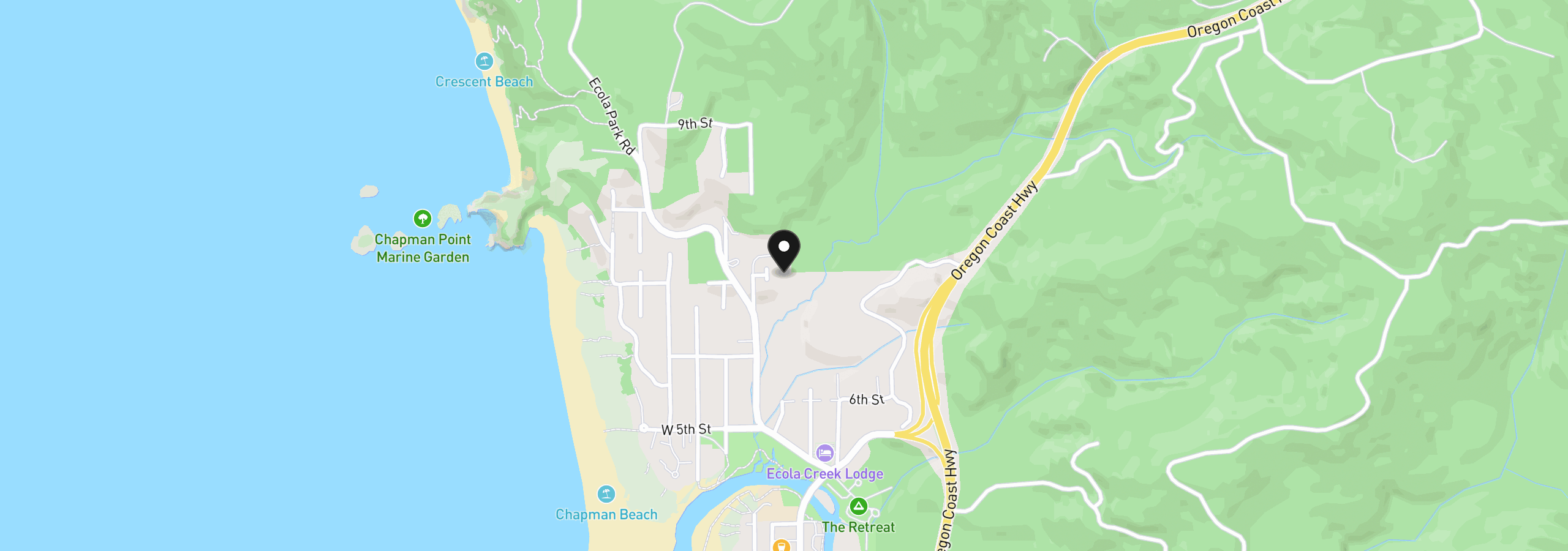Map showing the location of 750 Monica Ct, Cannon Beach, OR 97110