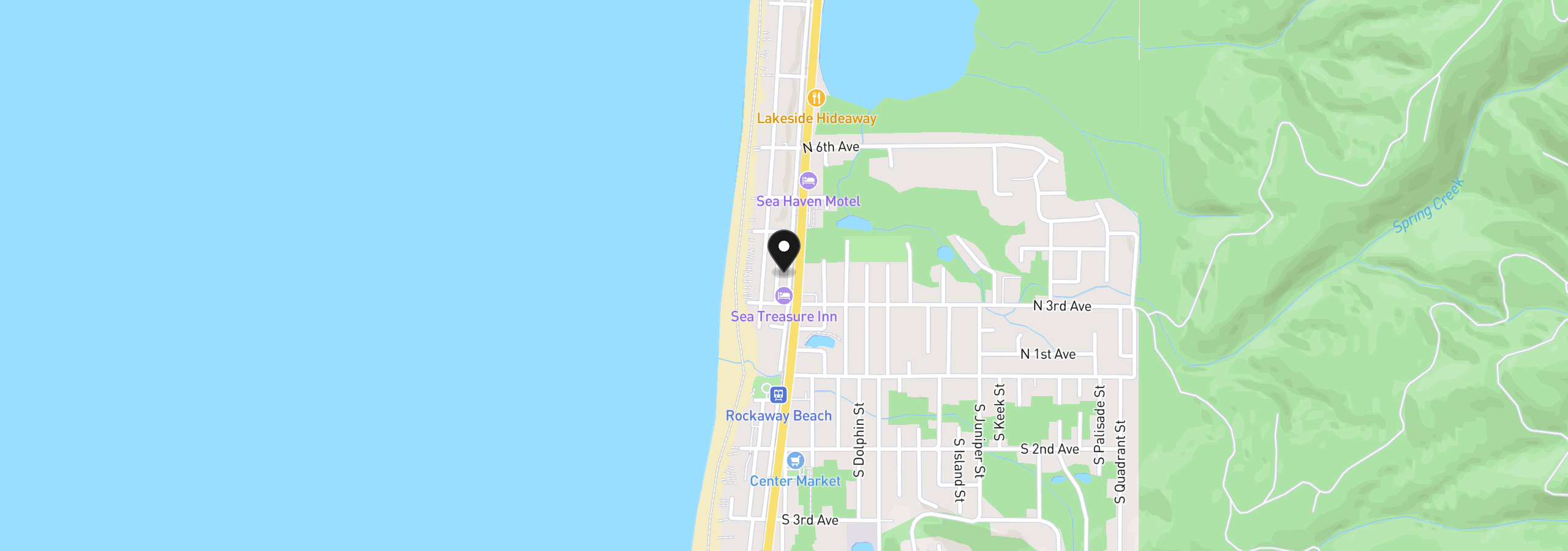 Map showing the location of 329 N Miller, Rockaway Beach, OR 97136