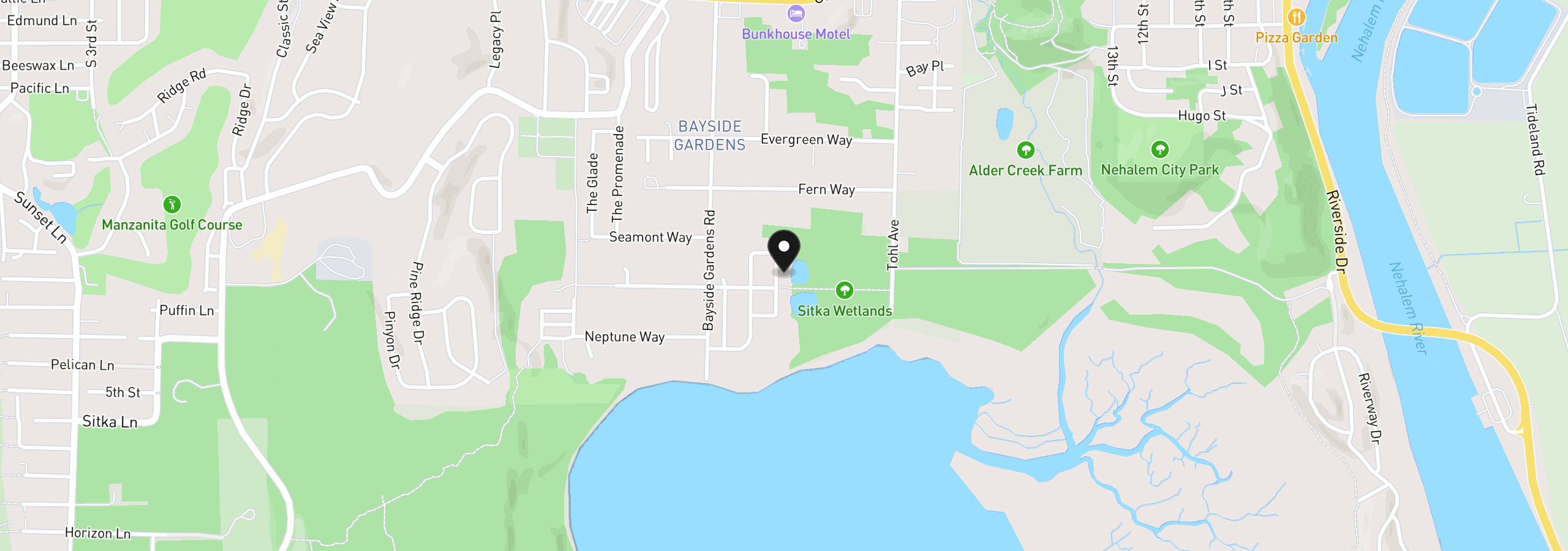 Map showing the location of 34075 Wood Duck Ave, Nehalem, OR 97131