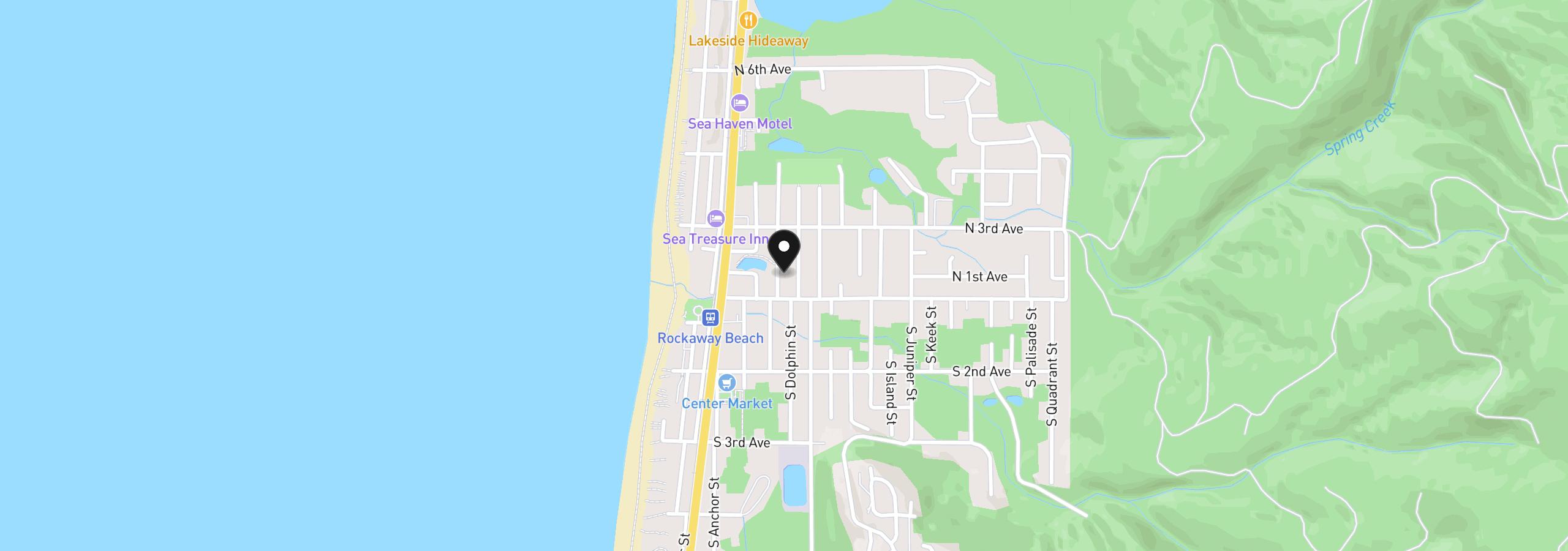 Map showing the location of 130 N Coral St, Rockaway Beach, OR 97136