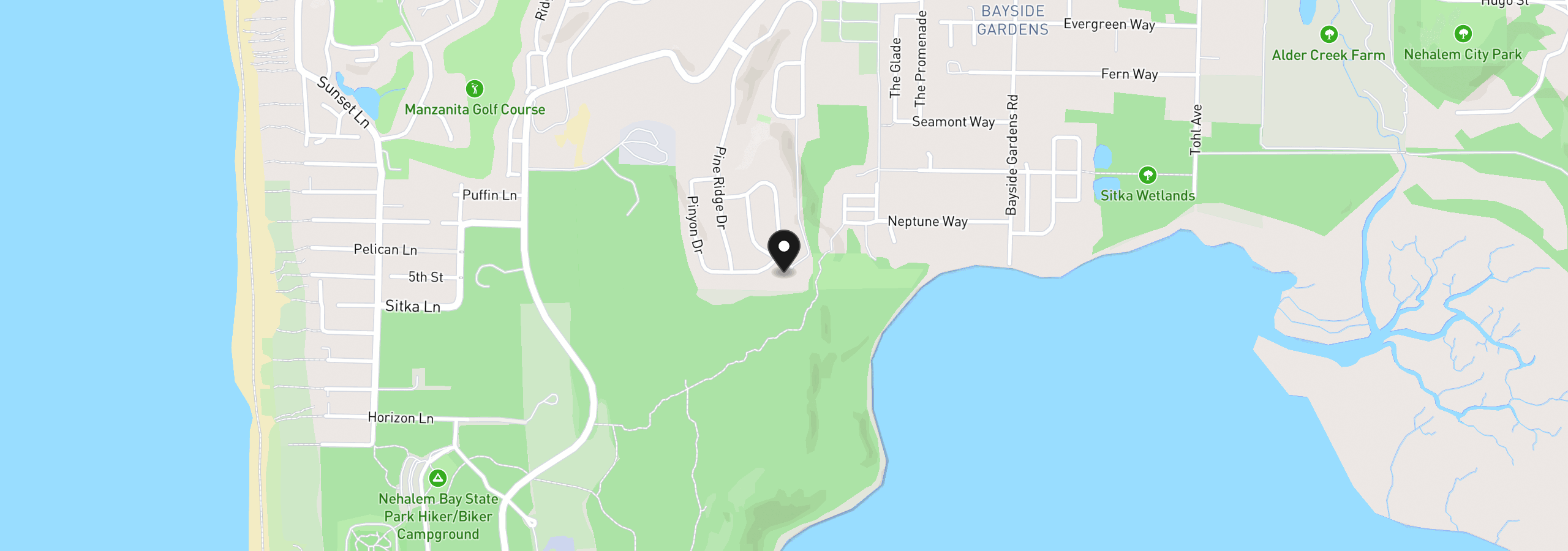 Map showing the location of 9850 Shore Pine Ct, Manzanita, OR 97130