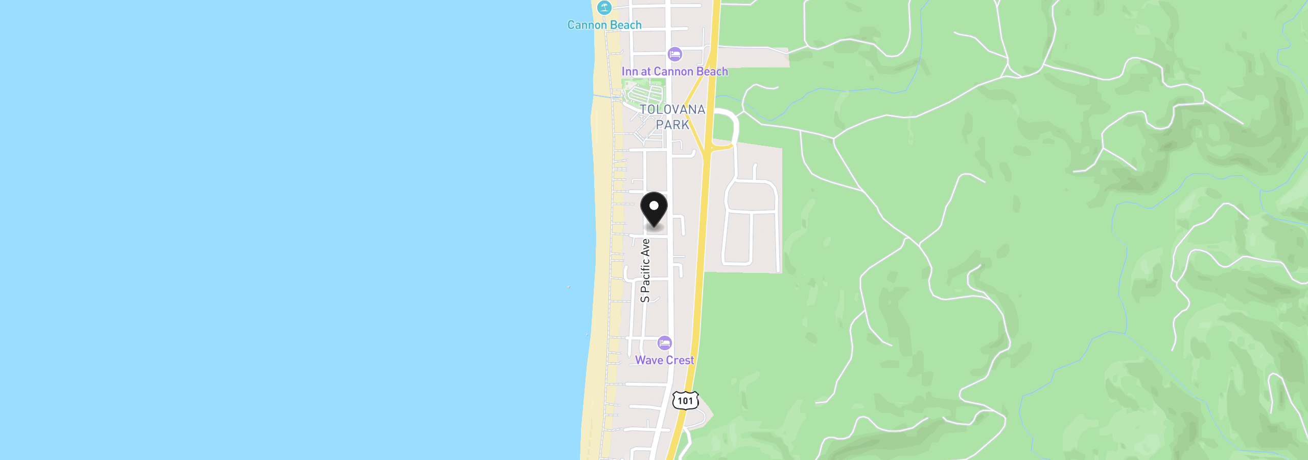 Map showing the location of 180 Coos St, Cannon Beach, OR 97110