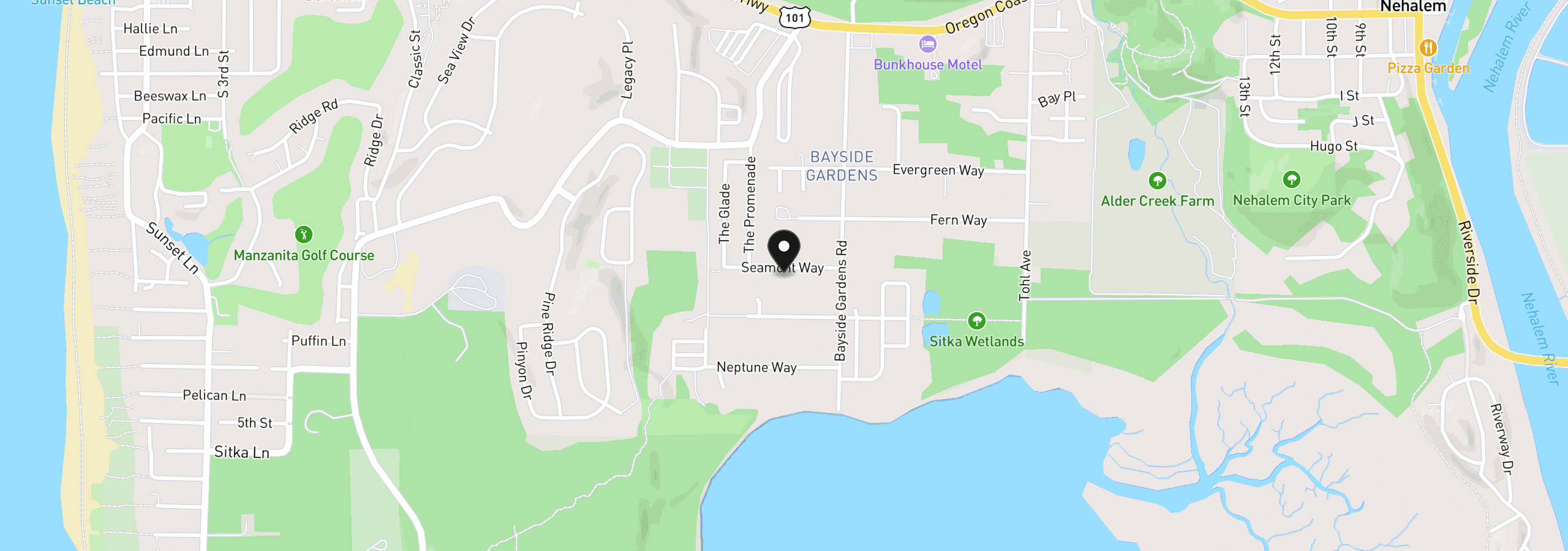 Map showing the location of 11075 Seamont Way, Nehalem, OR 97131
