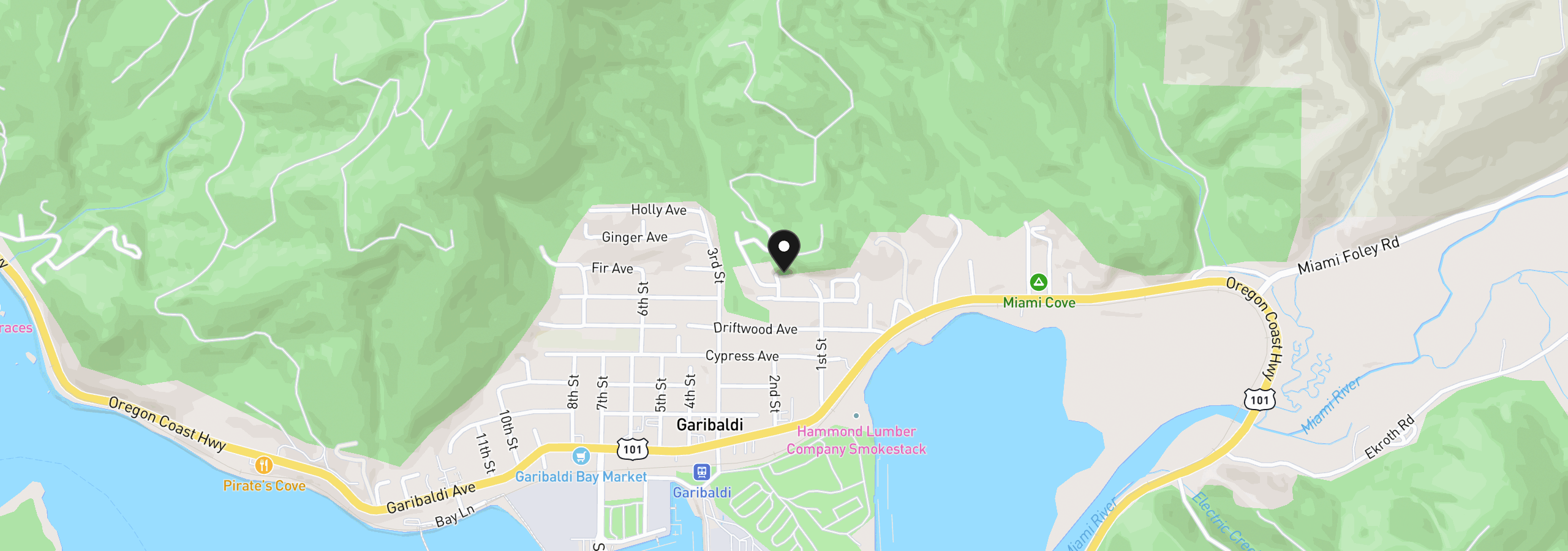 Map showing the location of 606 2nd St, Garibaldi, OR 97118
