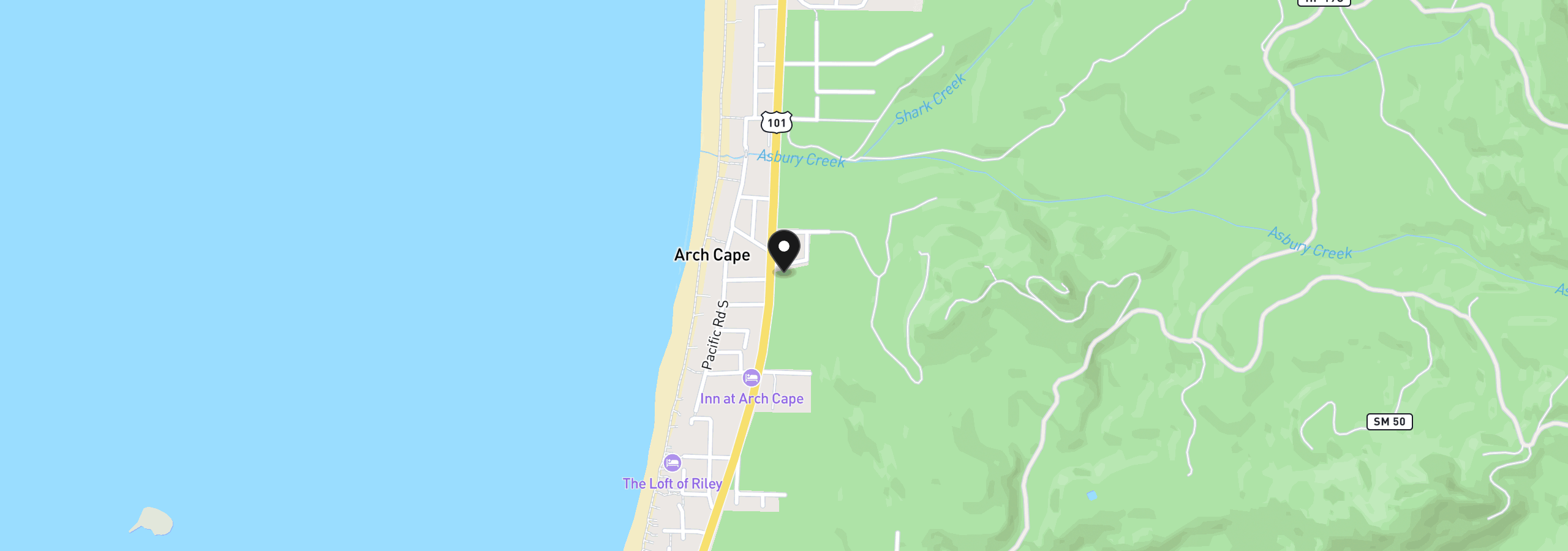 Map showing the location of 79435 Hwy 101, Arch Cape, OR 97102