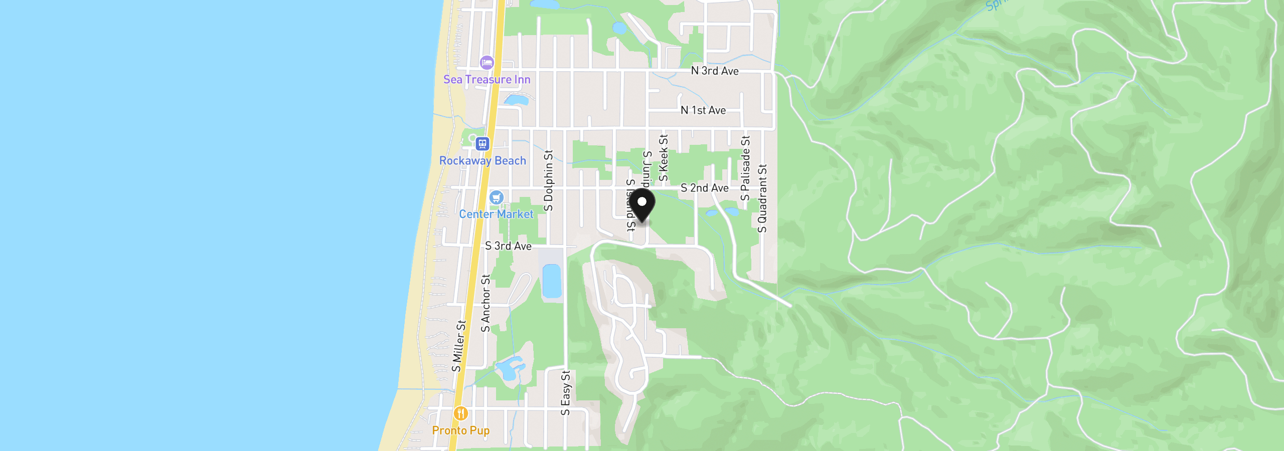 Map showing the location of 263 S Juniper St, Rockaway Beach, OR 97136