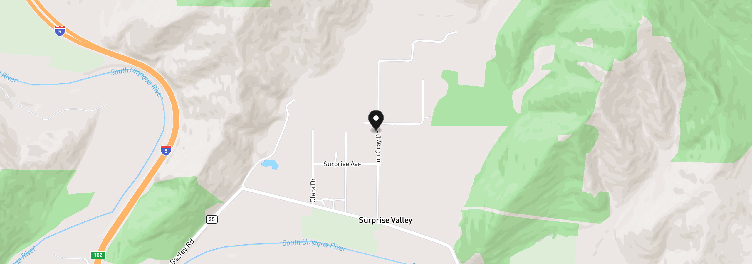 Map showing the location of 426 Lou Gray Dr, Myrtle Creek, OR 97457