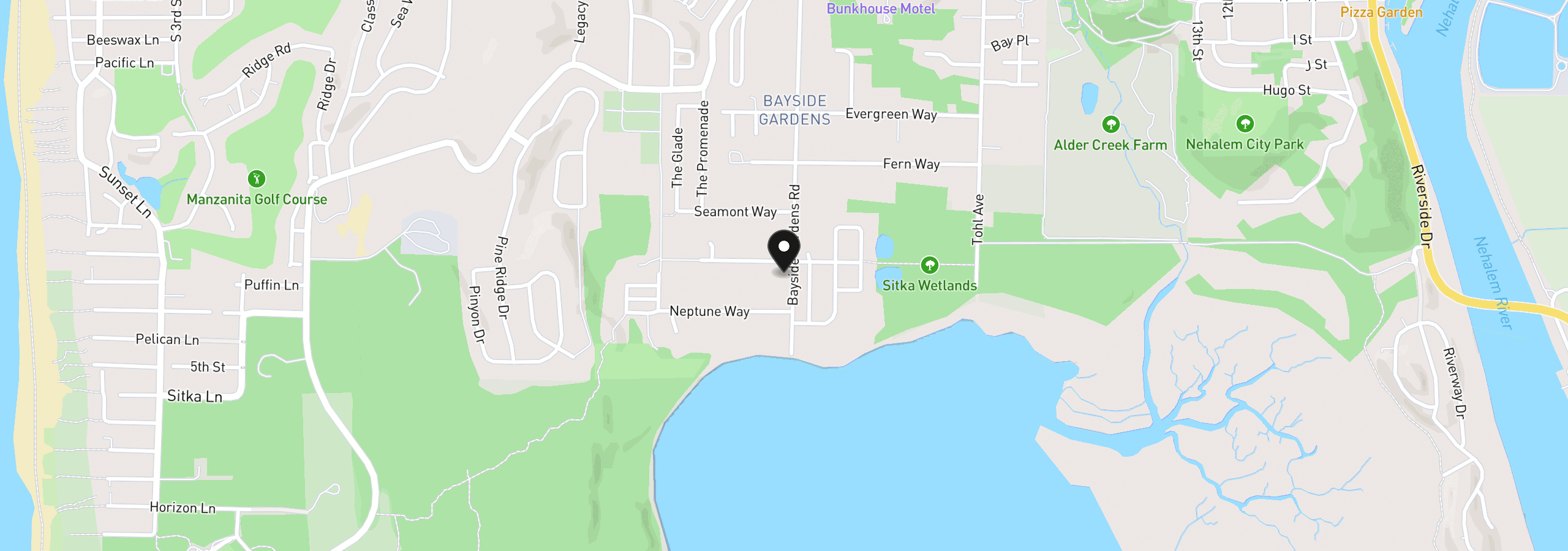 Map showing the location of 34870 Bayside Gardens Rd, Nehalem, OR 97131