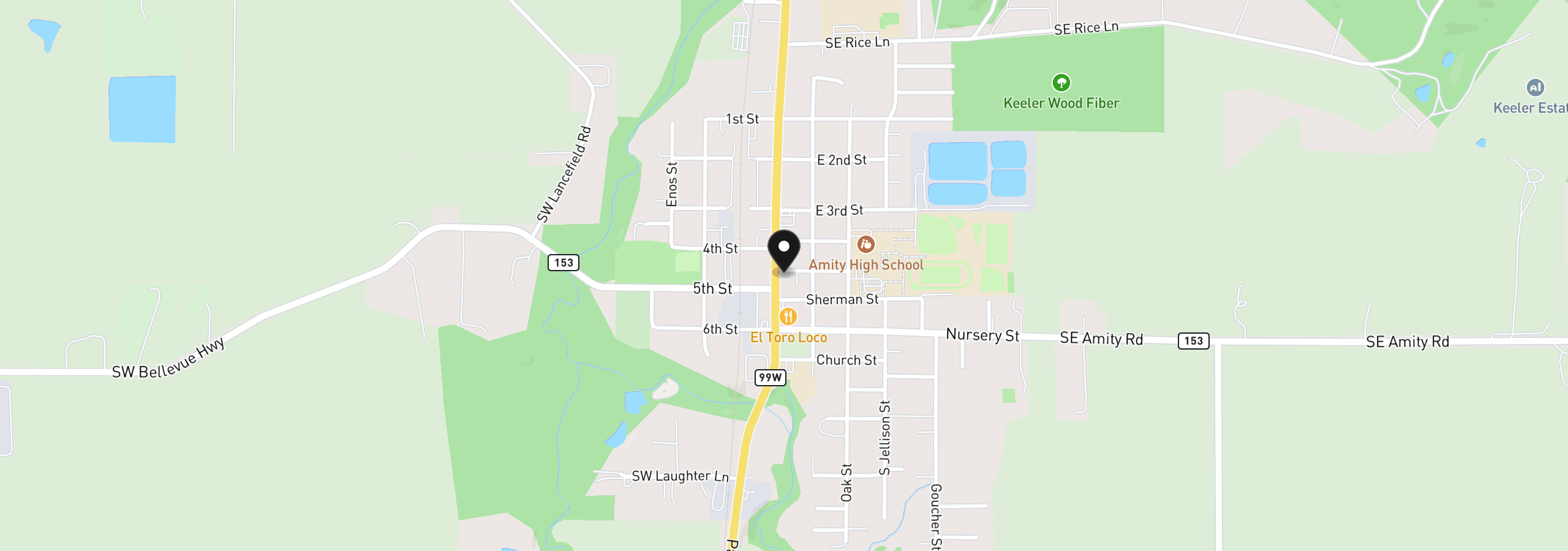 Map showing the location of 507 S Trade St, Amity, OR 97101